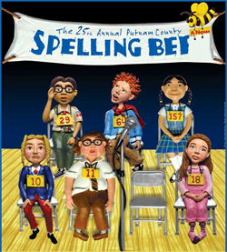 The official art from the original Broadway run of The 25th Annual Putnam County Spelling Bee. photo courtesy of www.thelittletheatre.org