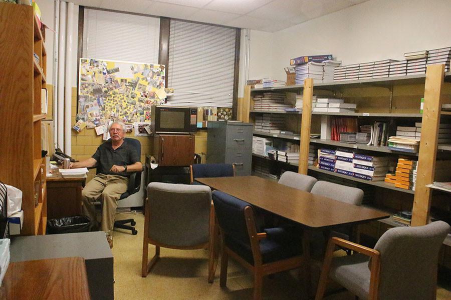 Mike Egner sits in his new office in the basement of the Donnelly building Sept. 2. photo by Maggie Knox