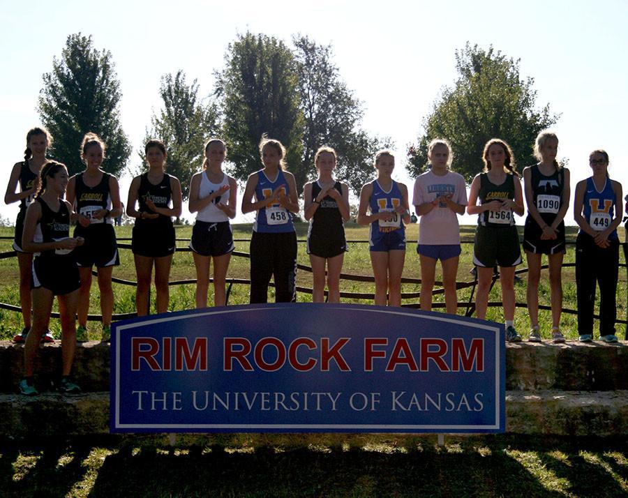 The Rim Rock Junior Varsity award ceremony featured Leeny O’Boyle, who finished in 12th place, Emily Robyn and Sarah Cigas. JV finished 5th out of 26 complete teams. photo by Kate Scofield