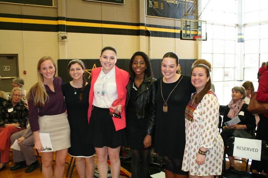 The six student nominees for the Mother Evelyn ONeill Award smile after the award ceremony Mar. 8. photo by Meg Thompson