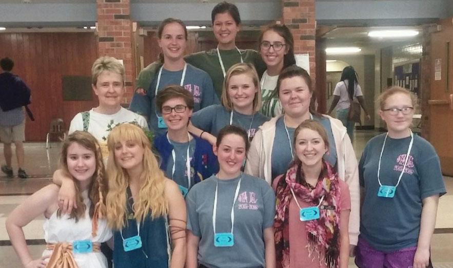 Eleven STA Latin students pose for a photo at the MOJCL Convention April 16. Four seniors, two juniors, four sophomores and one freshman represented STA at the convention, held April 15 and 16 in Columbia. photo courtesy of Lia Biritz.
