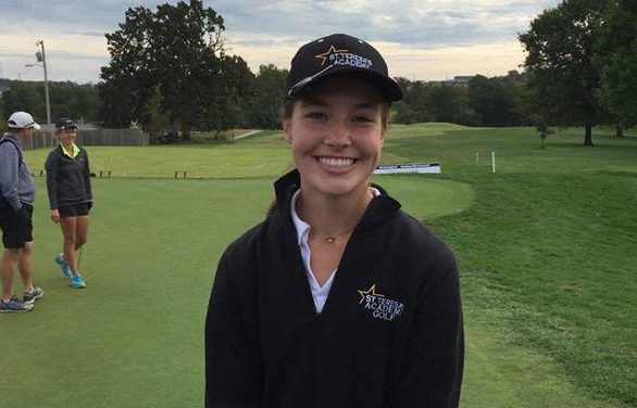 Sophomore Brie Arello poses for a picture at the golf State championship Oct. 10. photo courtesy of Emma Anielak