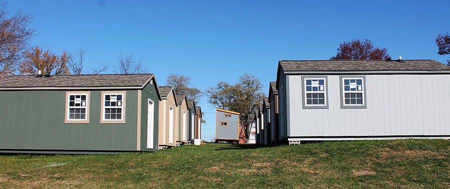 The tiny house community is being built by the Veterans Community Project at 89th and Troost on Nov. 19. photo by Meghan Baker