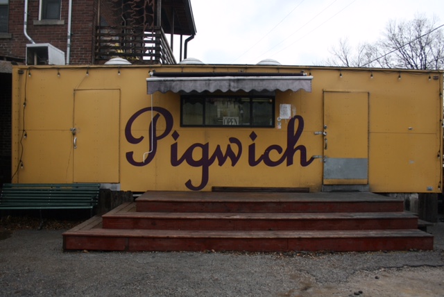 The food truck Pigwich sits on the side of The Local Pig butchery on Jan. 8th. The truck serves delicious sandwiches and burgers. photo by Cece Curran 