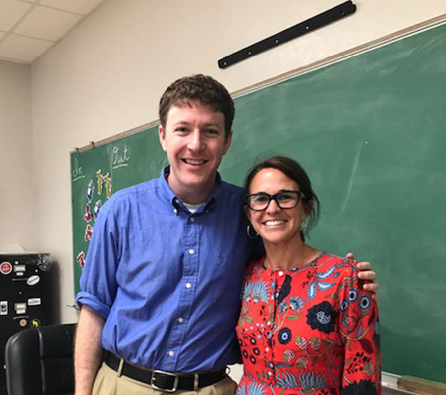 Mr. Tonnies, left, poses with Ms. Taber Sep. 11. Both teachers returned this year after leaving STA. photo by Gabrielle Pesek