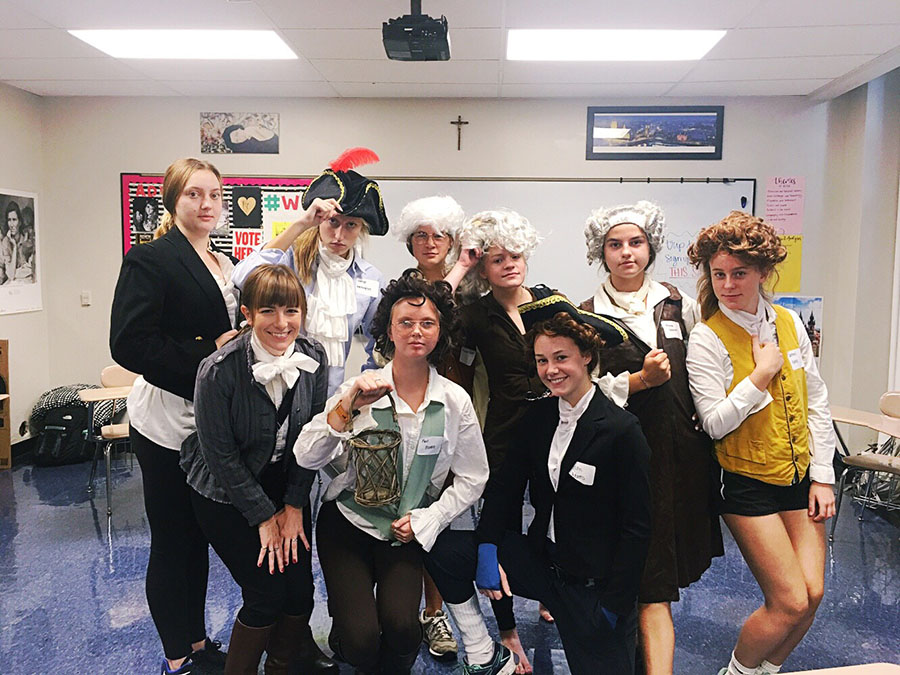 Students in Papineau’s AP United States history class posed for a picture in their costumes Sept. 29. photo courtesy of Anne Papineau 