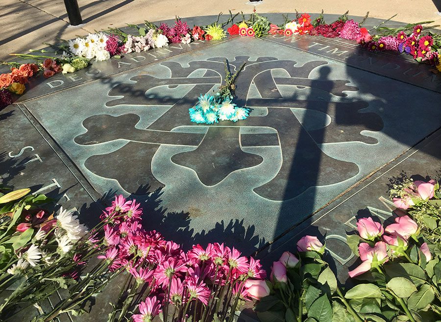 Flowers surround the seal  Dec. 11. Students decorated the seal with flowers to commemorate the life of Becca Lueke. photo by Meghan Baker