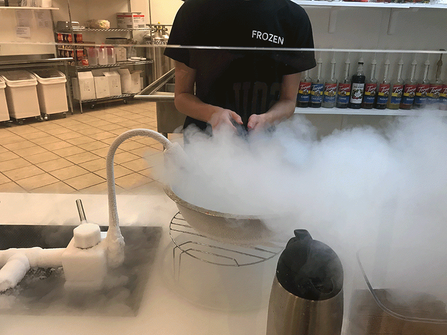 FrozeN2 just opened in Olathe, Kansas. They are known for making their nitrogen gas ice cream and dragon breath. photo by Grace Fiorella 