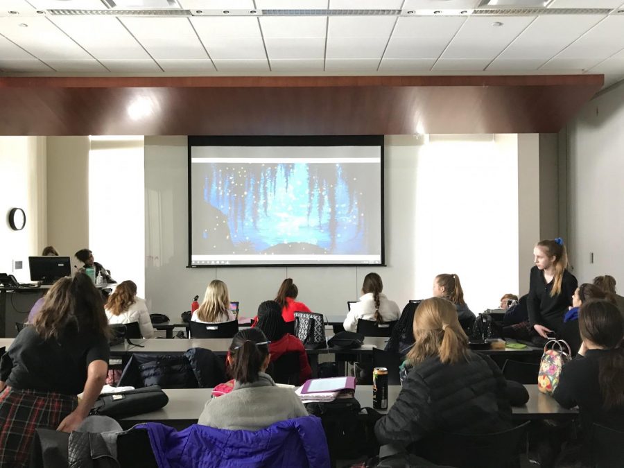 Students watch Disneys The Princess and the Frog in Windmoor D Feb. 6. Sophomore Genesis Jeffries hosted the event in honor of Black History Month. photo by Amy Schaffer