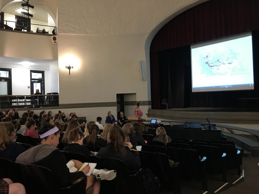 Eating disorder survivor Jennifer Hannon speaks to students April 18 about her experiences with eating disorders. photo by Aspen Cherrito
