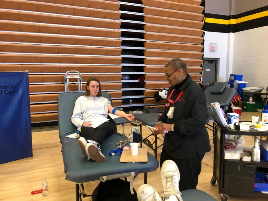 Senior Margaux Thompson donated blood in Goppert Center Jan. 25. Thompson was one of 71 individuals who donated. photo by Olivia Wirtz