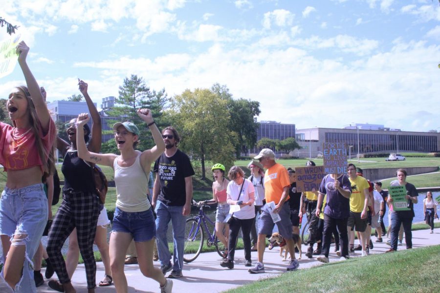 Protesters march at the Global Climate Strike Sept. 20. The march started at James A Theis Park and ended at the UMKC campus. photo by Anna Ronan