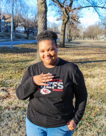 Freshman Lauren Chestnut demonstrates her “periodt” hand gesture Feb. 2. Chestnut plans on starting her own merchandise line and YouTube account that showcase her personality. photo by Cara Barone