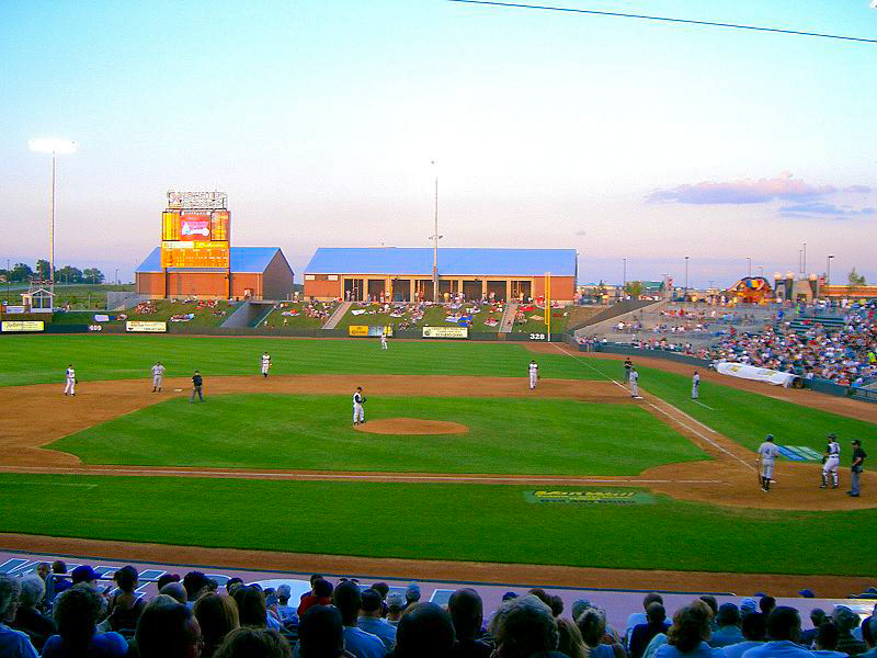 The sun sets over a T-Bones baseball game in 2004. In addition to the team changing their name, the stadium is being renovated to further perpetuate the Monarchs theme. photo courtesy of Wikimedia