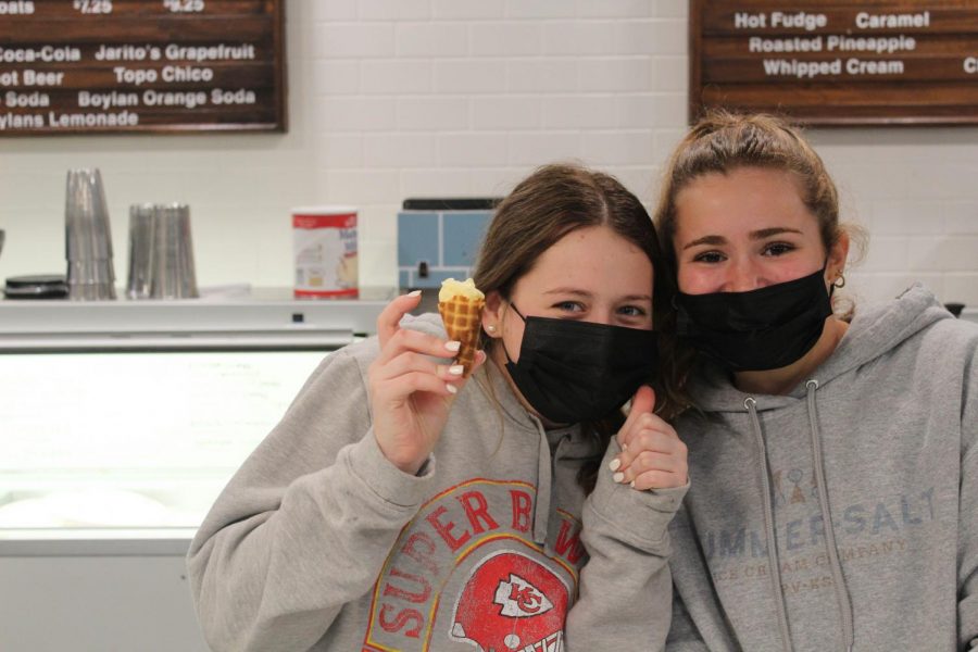 Sophomore Payton Cherra and senior CC McCullough are a part of the Scoop Troop, a name dubbed by their boss Oct. 8. They have worked together at Summersalt Ice Cream Co. for several months.
