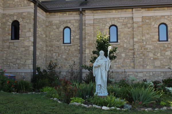 A statue of St. Francis stands outside of the church of the Benedictines of Mary Sept. 2. 